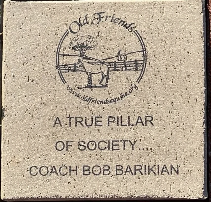 Old Friends memorial brick honoring Coach Bob Barikian.